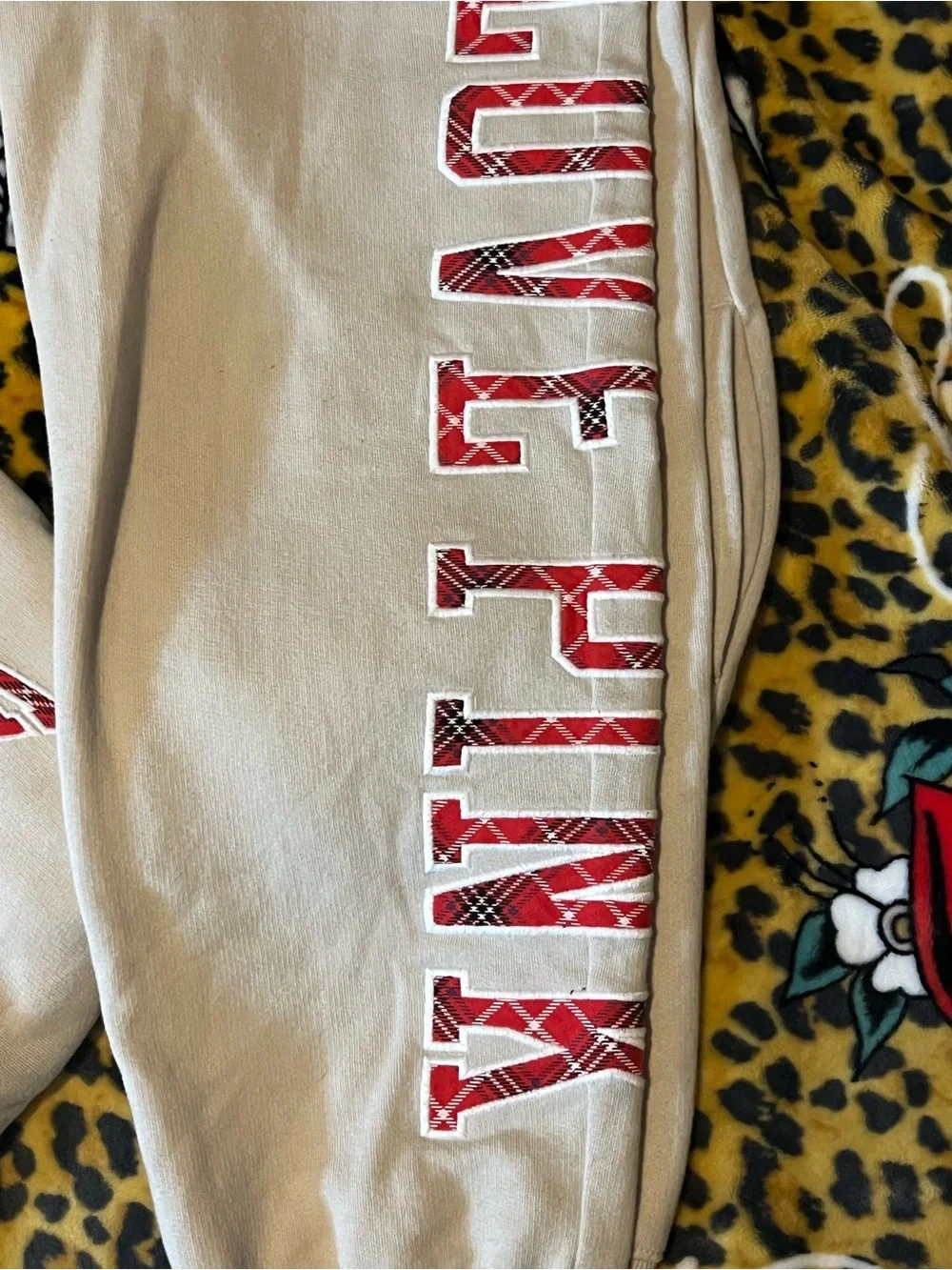 PINK Victoria's Secret Sweatshirt & Joggers Set with Red Plaid Lettering - Picture 2 of 6